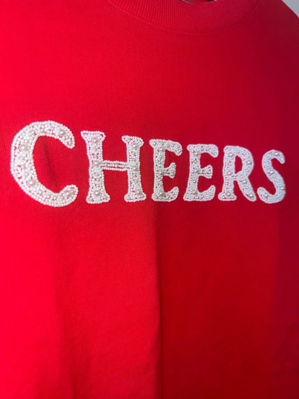 Lilly Pulitzer Cheers Pearl Beaded Crewneck Sweatshirt Red Size Medium - Picture 5 of 12